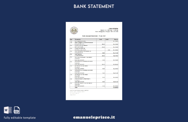 modello Excel di estratto conto nazionale del Bhutan in stile verificato